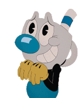 Nervous Laughing Cuphead Sticker - Nervous Laughing Cuphead Mugman Stickers