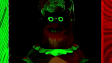 a cartoon character with glowing eyes and the words `` certainly '' written in white letters .