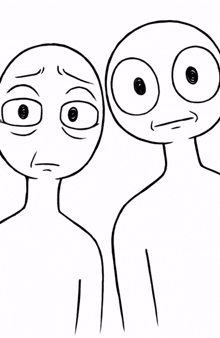 a black and white drawing of two older men with sad faces