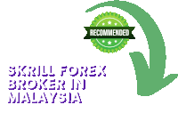 an advertisement for skrill forex broker in malaysia with a green arrow pointing down