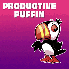 a cartoon of a puffin with the words " productive puffin " above it
