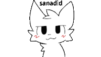 a black and white drawing of a cat with sanaid written on the top