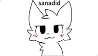 a black and white drawing of a cat with sanaid written on the top