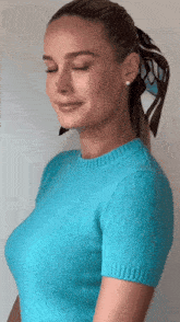 Brie Larson Captain Marvel GIF - Brie Larson Captain Marvel Blue Sweater GIFs