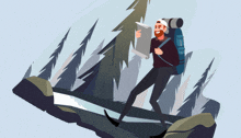 a man with a backpack is walking through the woods