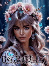 a painting of a woman with flowers in her hair and the name isabella on the bottom