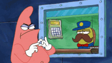 a cartoon character with a mustache and a calculator in the background
