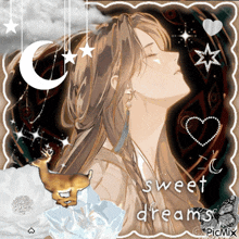 a picture of a woman with the words sweet dreams written on the bottom