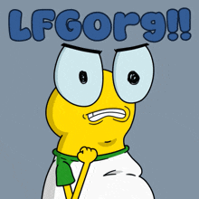 a cartoon character with a green scarf around his neck and the words lfgor9 on the top