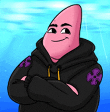patrick star from spongebob is wearing a black hoodie