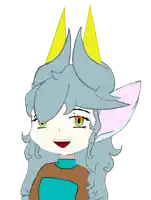 a drawing of a girl with yellow horns and blue hair