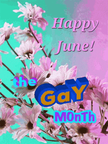 a happy june greeting card with pink flowers