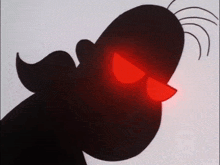 a silhouette of a cartoon character with red eyes and a mustache