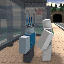 two roblox characters are standing next to each other on a tiled floor