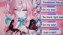 a girl in a maid outfit is holding a cell phone with a countdown of five seconds