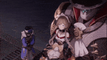 a girl in a maid outfit is standing in front of a machine with the letter a in the background