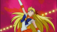 a cartoon of a girl with long blonde hair and a blue bow in her hair