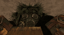 a video game character with a gas mask on