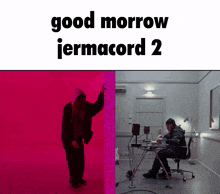 a poster for good morrow jermacord 2 shows a woman standing next to a man at a desk