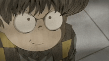 a close up of a cartoon character with glasses on