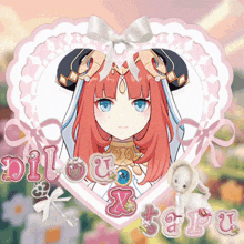 a picture of a girl in a heart with the words " dilou x sapu " on the bottom