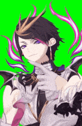 a drawing of a person with purple eyes and a crown on their head