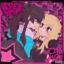 a picture of two anime girls with a skull and crossbones in the corner