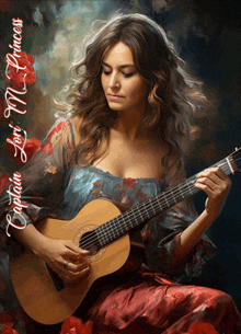 a painting of a woman playing a guitar with captain love m. princess written below