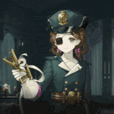 a girl in a police uniform holding a gun