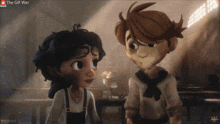 a cartoon of a boy and a girl looking at each other with the words " the gif war " at the top