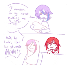 a drawing of two girls with pink hair and red hair