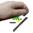 a close up of a person 's hand holding a piece of paper with a pixel art face on it .