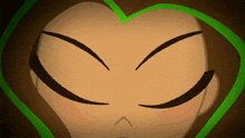 a close up of a person 's face with their eyes closed and a green line around their head