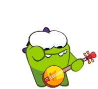 Playing Guitar Om Nom Sticker - Playing Guitar Om Nom Om Nom And Cut The Rope Stickers