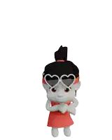 a cartoon character wearing heart shaped sunglasses stands in front of a five star rating
