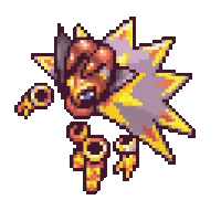 a pixel art drawing of a cartoon character with wings and a lightning bolt .