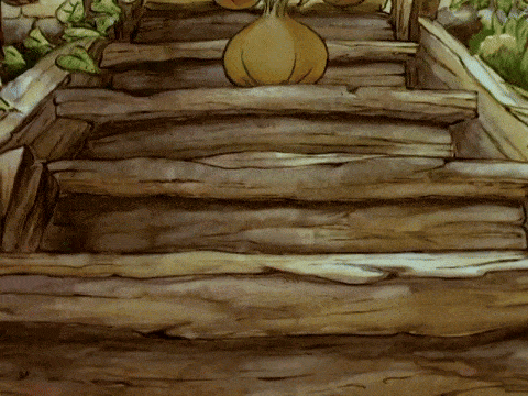 Onions fall down the stairs and hit Benjamin