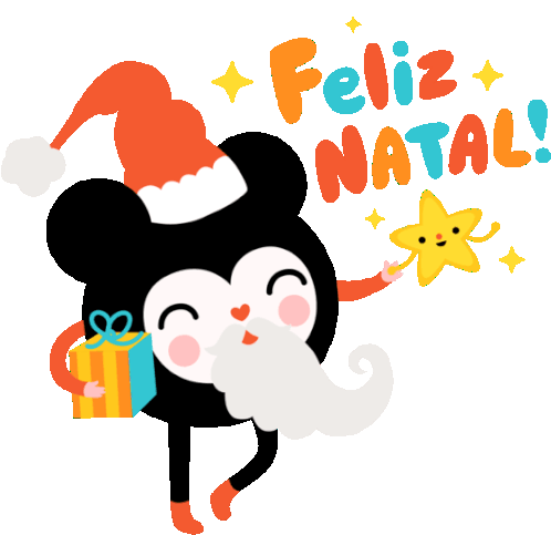 Cute Critter Dressed As Santa Claus Says Merry Christmas In Portuguese Sticker