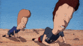 two beavis and butthead characters are doing push ups in the sand