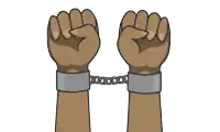 a cartoon drawing of a person 's hands in chains with the words june tenth written above them
