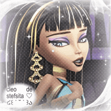 a picture of cleo de stefsita is surrounded by glitter and stars