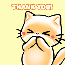 a cartoon cat with hearts and the words thank you behind it