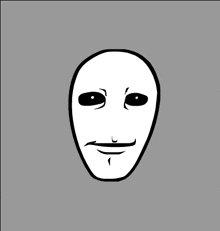a black and white drawing of a man 's face with a smile on it