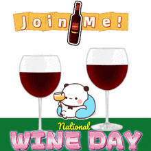 a poster for national wine day with two glasses of wine and a bottle of wine