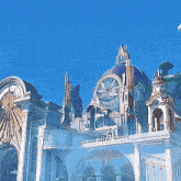 a building with arches and a dome with a clock on top