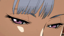 a close up of a anime girl with purple eyes