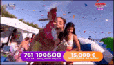 a screen shows a prize of 15,000 euros for 761 100600