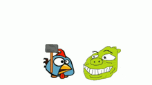 a cartoon of an angry bird with a hammer in its beak