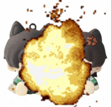 a pixel art of a cat with a large explosion behind it