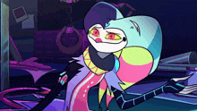 a cartoon character with red eyes and a heart on her head